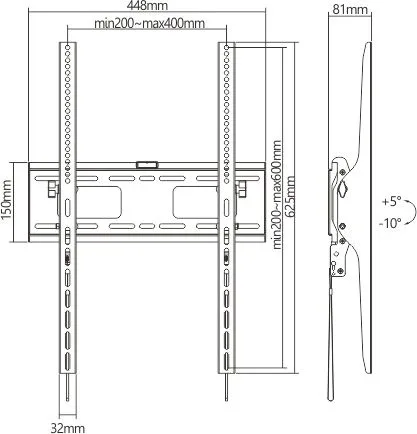 BRATECK επιτοίχια βάση τηλεόρασης LP42-64AT, 37-75", έως 75kg, οριζόντια — εικόνα 7
