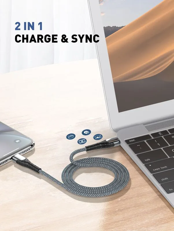 LDNIO καλώδιο Lightning σε USB-C LC112, 30W PD, 2m, γκρι — εικόνα 3