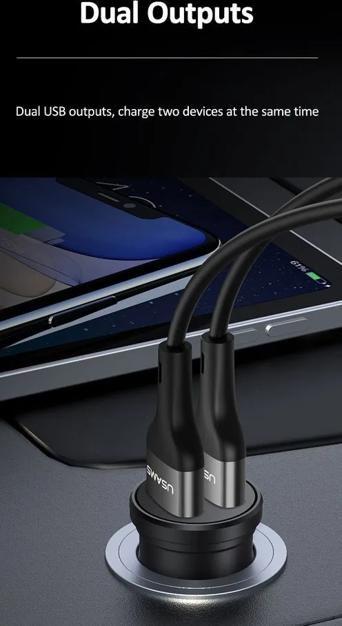 USAMS φορτιστής αυτοκινήτου C20, 2x USB, 2.4A, μαύρος — εικόνα 3
