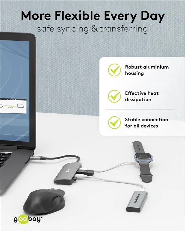 GOOBAY USB hub 76565, 4x θυρών, USB 3.2, 10Gbps, USB-C σύνδεση, γκρι — εικόνα 6