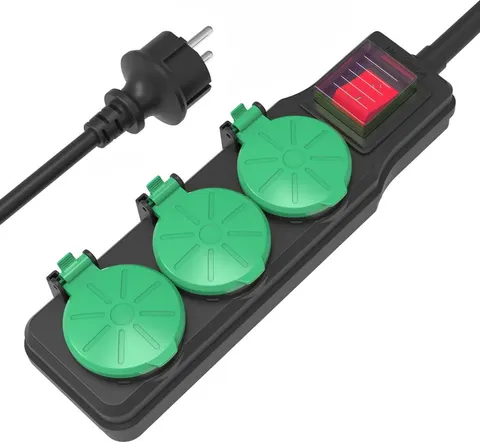 POWERTECH πολύπριζο PT-1070, 3x schuko, IP44, 16A, 1.5m, μαύρο