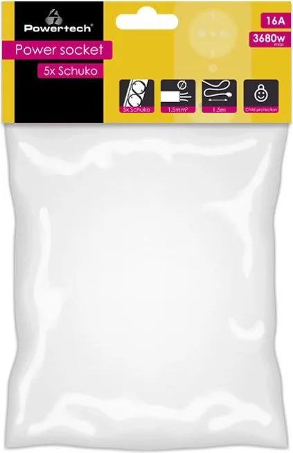 POWERTECH πολύπριζο PT-869, 5x schuko, 16A, 1.5m, λευκό — εικόνα 2