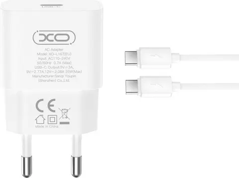 XO L167, φορτιστής ΓΡΗΓΟΡΗΣ φόρτισης, 25W, Type-C, με καλώδιο Type-C ΣΕ Type-C, λευκό.