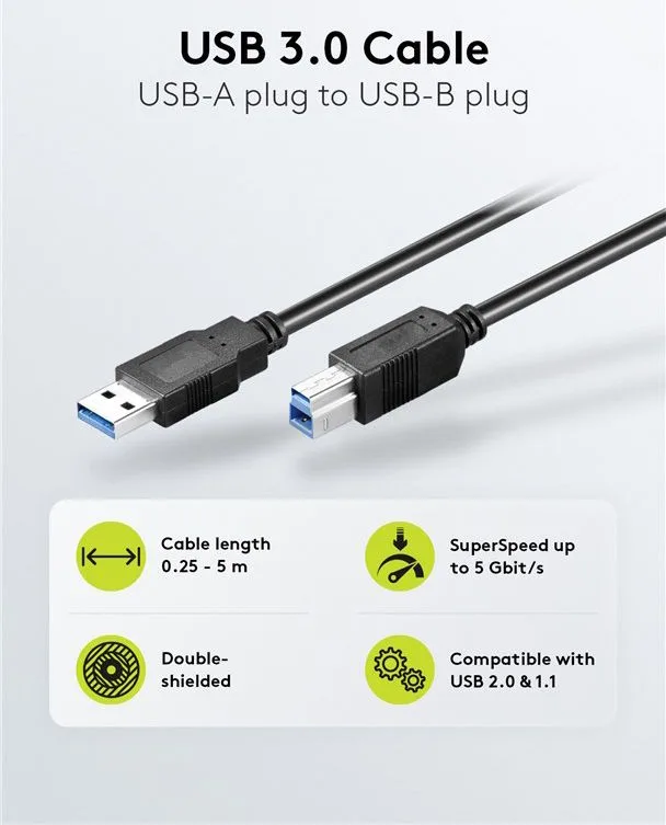 GOOBAY καλώδιο USB 3.0 σε USB Type B 95721, 0.25m, 5Gbps, μαύρο — εικόνα 2