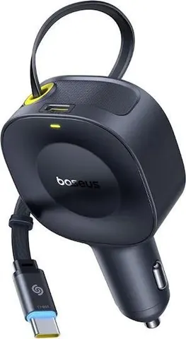 BASEUS Primetrip VR2, φορτιστής ΑΥΤΟΚΙΝΗΤΟΥ, 1 θύρα, με ΑΝΑΔΙΠΛΟΥΜΕΝΟ καλώδιο Type-C, 30W, μαύρο