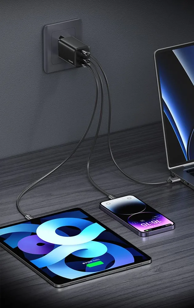USAMS φορτιστής τοίχου CC265, USB & 2x USB-C, 67W, GaN, λευκός — εικόνα 5
