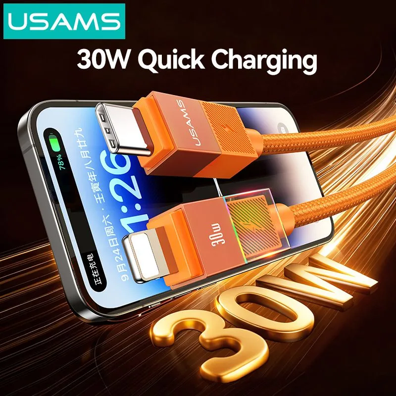 USAMS καλώδιο Lightning σε USB-C SJ776, 30W, 480Mbps, 1.2m, πορτοκαλί — εικόνα 3