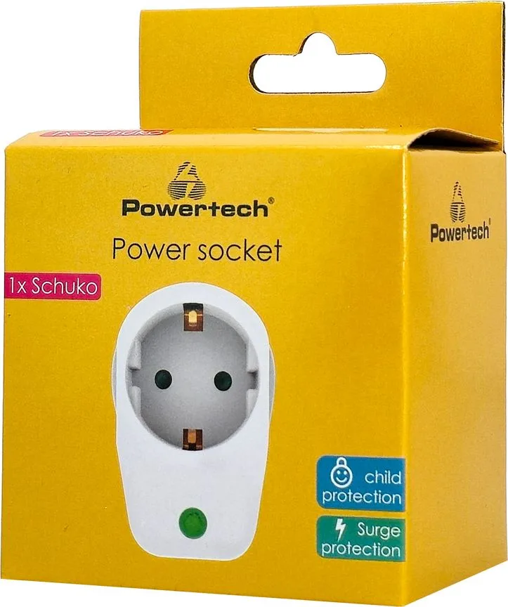 POWERTECH αντάπτορας ρεύματος PT-996, 1 θέση schuko, 16A, 3680W, λευκός — εικόνα 2