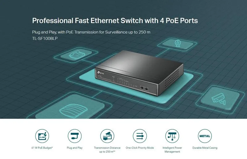 TP-LINK desktop switch TL-SF1008LP, 8-Port 10/100Mbps, 4x PoE, Ver. 2.0 — εικόνα 2
