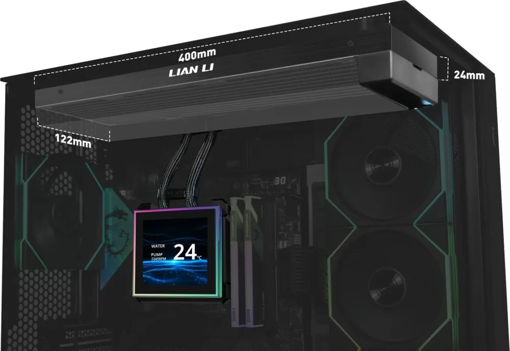 LIAN LI Hydroshift II LCD-S 360N Black - Fanless AIO CPU Cooler - 3.4" Screen - 1851/1700, AM5/AM4 — εικόνα 4