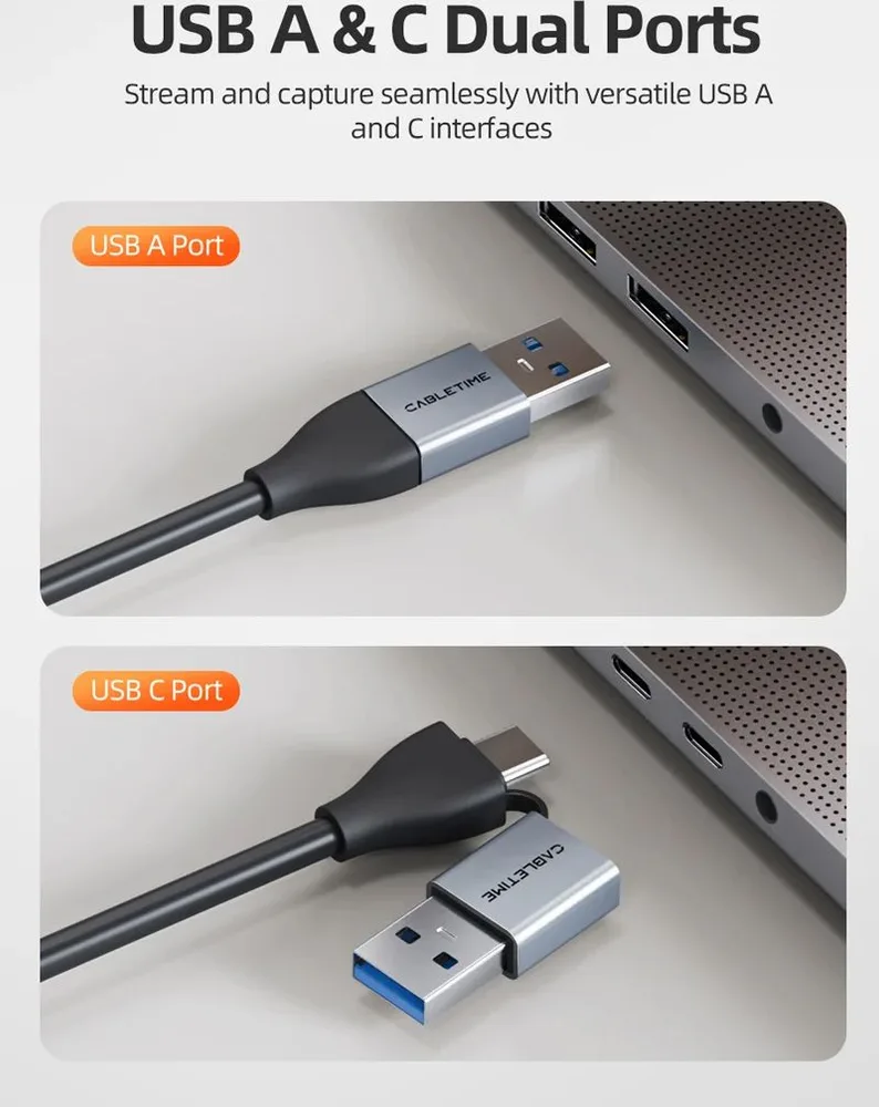 CABLETIME video capture CT-ACHC3-AG, HDMI/USB & USB-C, 4K/30Hz, γκρι — εικόνα 2