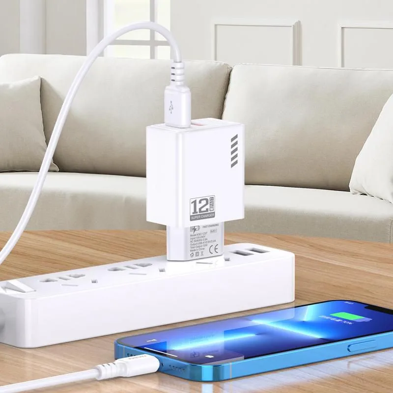 KAKUSIGA φορτιστής τοίχου KSC-1238 με καλώδιο Lightning, 2x USB, 12W, μαύρος — εικόνα 2