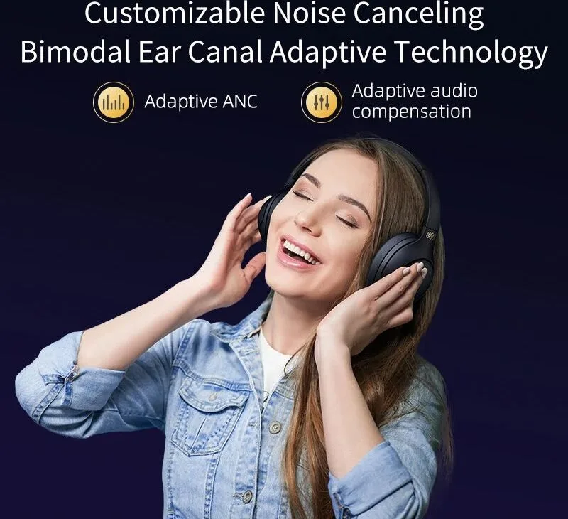 QCY H3 High-Res Headset Blue - w. Mic, Active Noise Canceling with 4 mode ANC 60h Multipoint — εικόνα 3