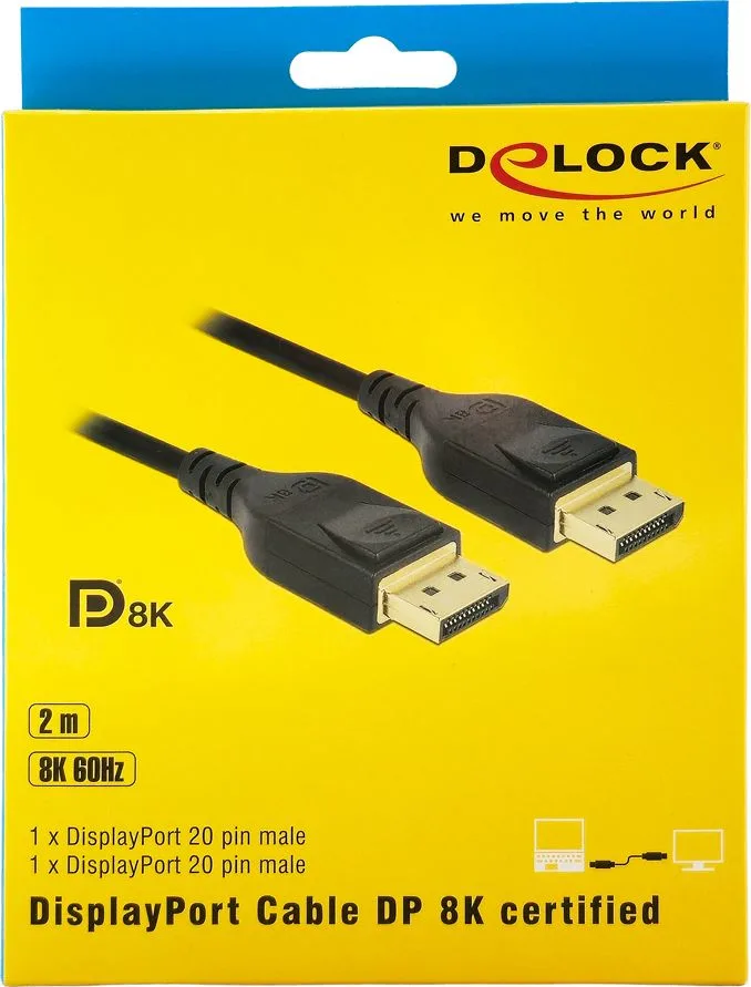 DELOCK καλώδιο DisplayPort 85660, certified, 8K/60Hz, 32.4 Gbps, 2m, μαύρο — εικόνα 4