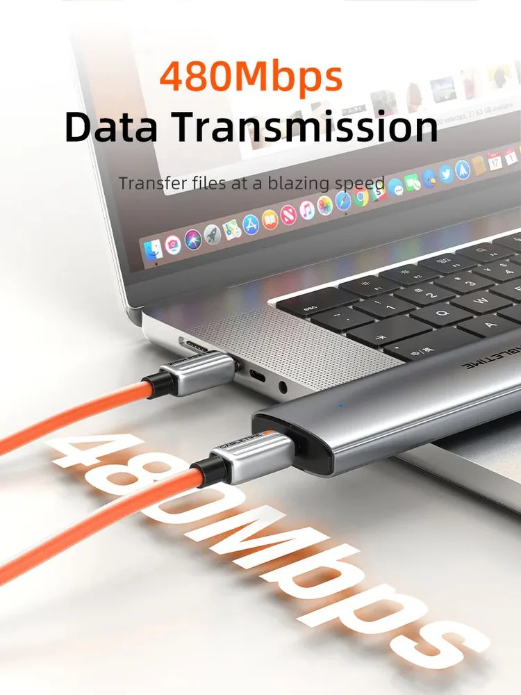 CABLETIME καλώδιο USB-C CT-CM240-ZSO2, 240W, 480Mbps, 2m, πορτοκαλί — εικόνα 7
