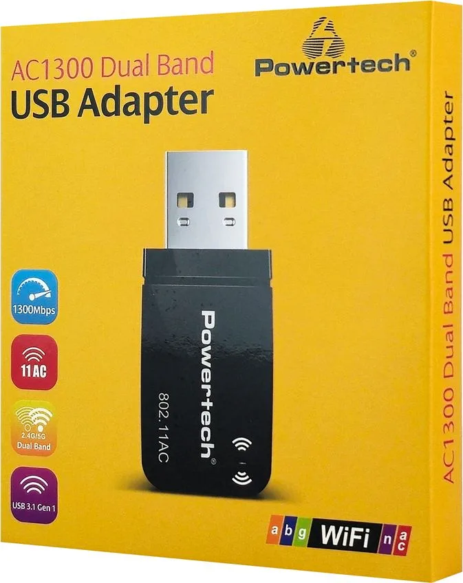 POWERTECH ασύρματος USB αντάπτορας δικτύου PT-1450, 1300Mbps dual band WiFi — εικόνα 3