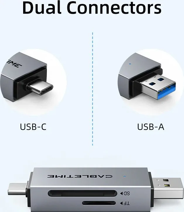 CABLETIME card reader CT-ACSD3-AG, SD/micro SD, USB/USB-C, 5Gbps, γκρι — εικόνα 4