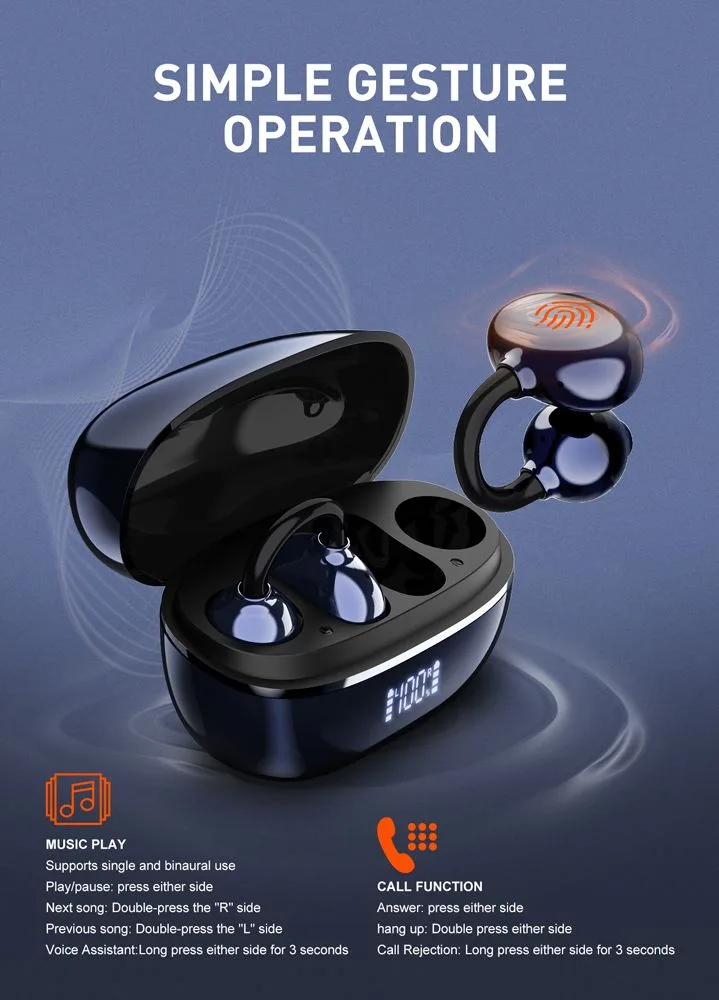 LDNIO earphones με θήκη φόρτισης T09, OWS, Φ10mm, 35/400mAh, μπλε — εικόνα 4