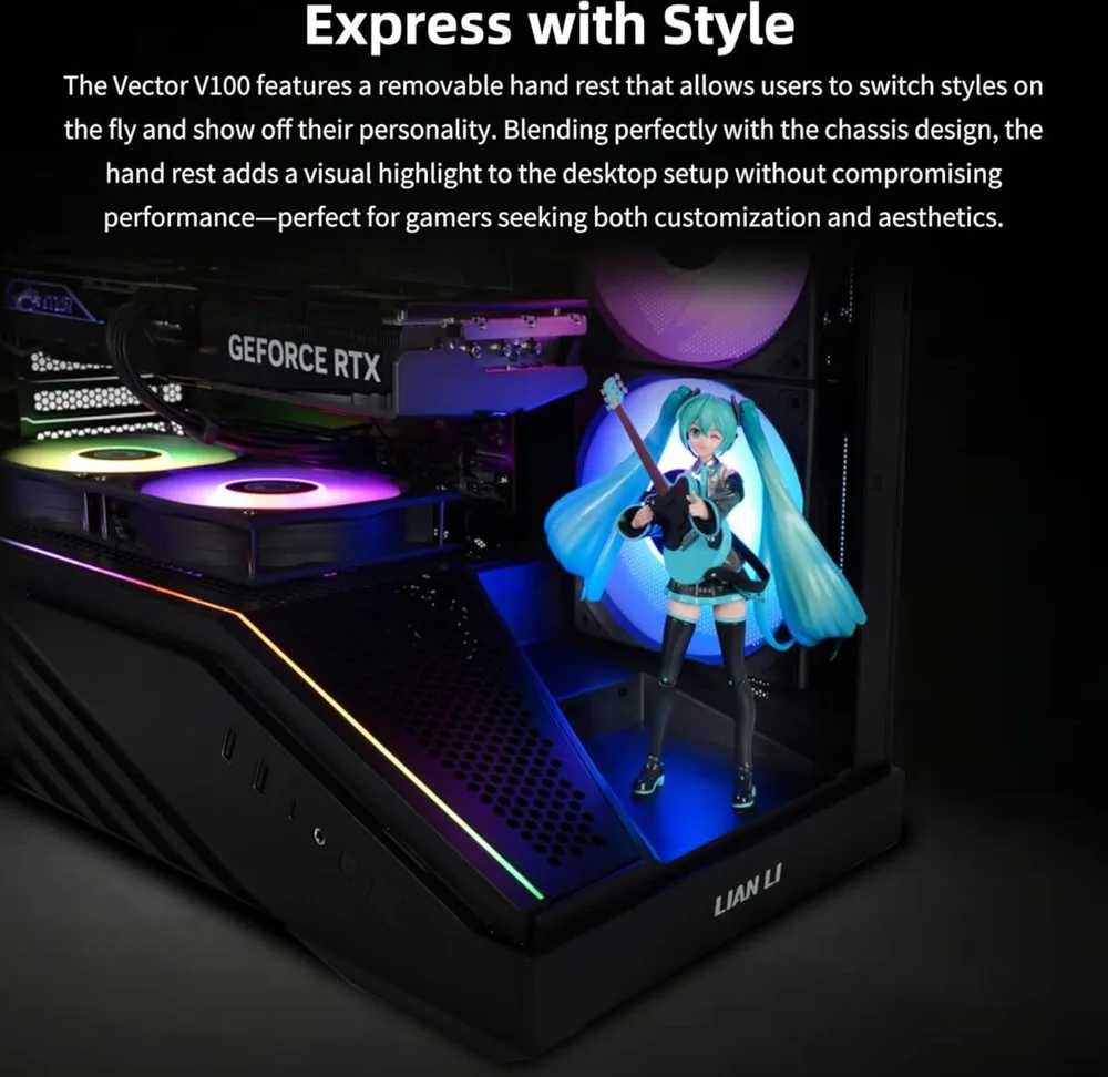 LIAN LI Vector V100 White - 4 x 120mm ARGB - LED RGB Strip - Tempered Glass - ATX Case — εικόνα 5
