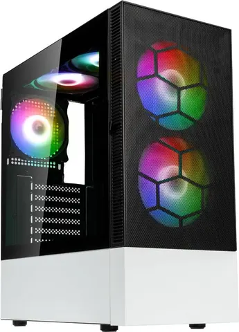 Kolink Observatory MX Mesh ARGB Midi Tower Case – Black/White (with 5 ARGB fans - 2x140mm & 3x120mm)