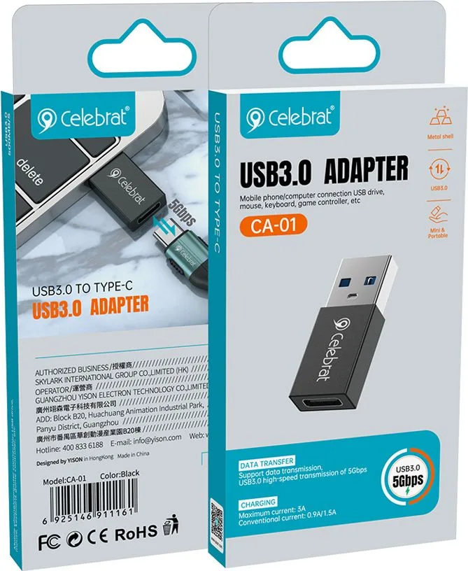 CELEBRAT αντάπτορας USB 3.0 σε USB-C CA-01, 3A, 5Gbps, μαύρος — εικόνα 6