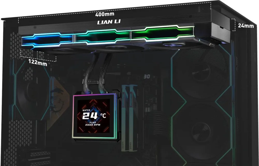LIAN LI HydroShift II LCD-S 360 RGB TL FLEX fan Black - AIO CPU Liquid Cooler with TL RGB Fans — εικόνα 5