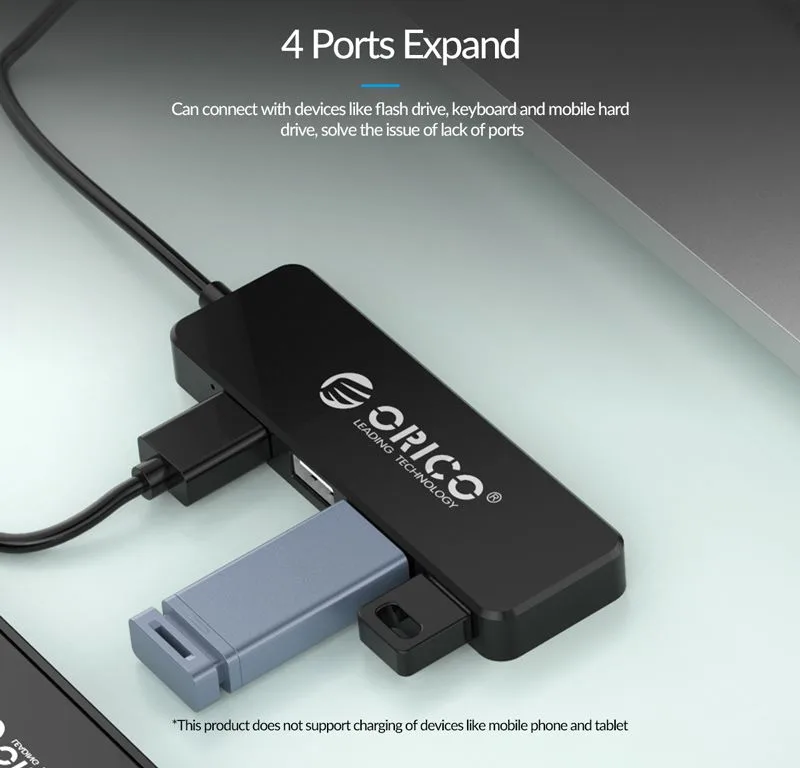 ORICO USB hub FL01, 4x θυρών, USB 2.0, 480Mbps, USB σύνδεση, μαύρο — εικόνα 2
