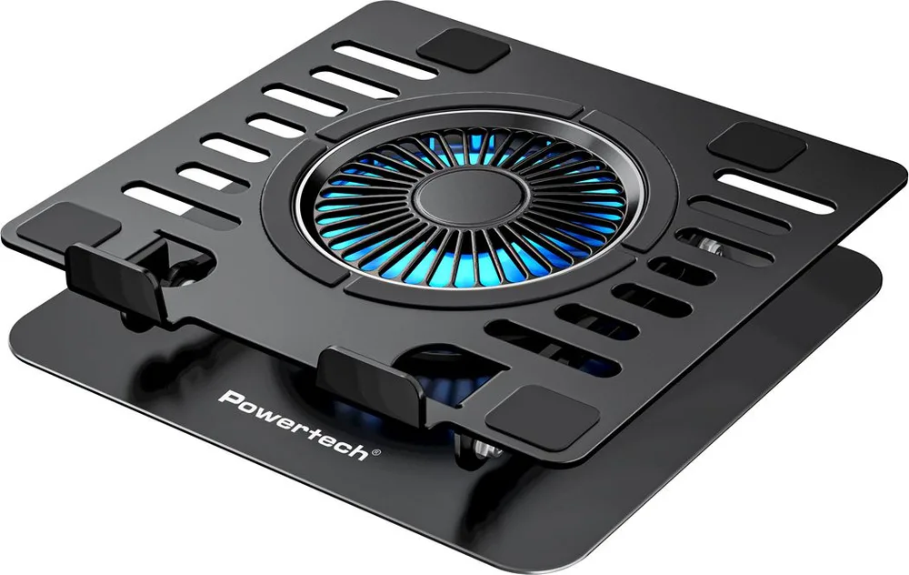 POWERTECH βάση & ψύξη laptop PT-1630 έως 17", 110mm LED fan, μεταλλική, μαύρη — εικόνα 3
