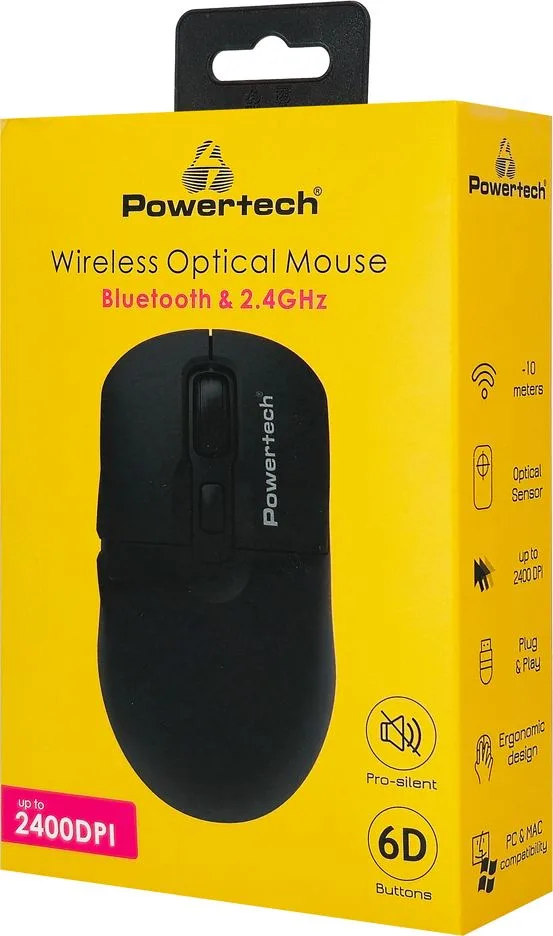 POWERTECH ασύρματο ποντίκι PT-1543, 2.4GHz & Bluetooth, έως 2400DPI, αθόρυβο, μαύρο — εικόνα 4