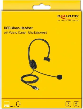 DELOCK headphones με μικρόφωνο 27177, mono, USB, volume control, μαύρα — εικόνα 3