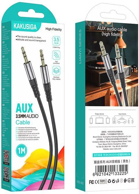 KAKUSIGA καλώδιο ήχου 3.5mm KSC-892, AUX, 1m, μαύρο — εικόνα 4