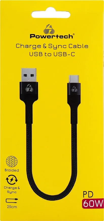 POWERTECH καλώδιο USB-C σε USB PTR-0166, 60W, 480Mbps, 25cm, μαύρο — εικόνα 2