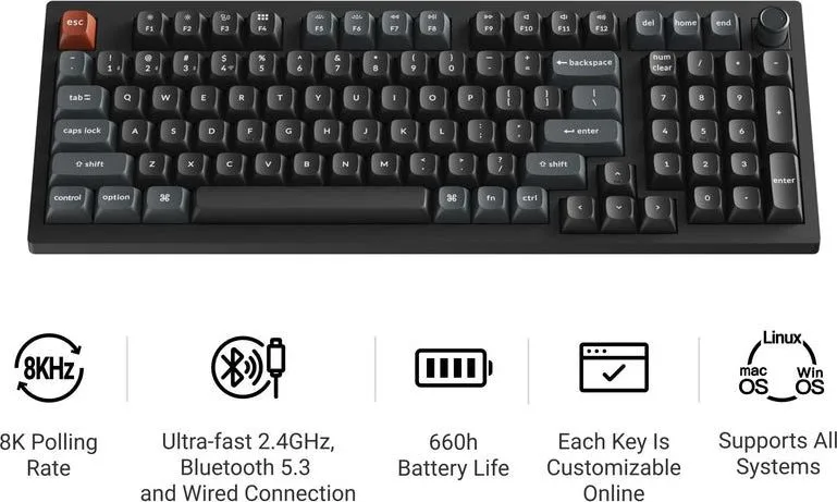 Keychron V5 Ultra (V5U-D4) QMK/VIA 8K Wireless Custom Mechanical Keyboard Banana Switch RGB 96% US — εικόνα 2