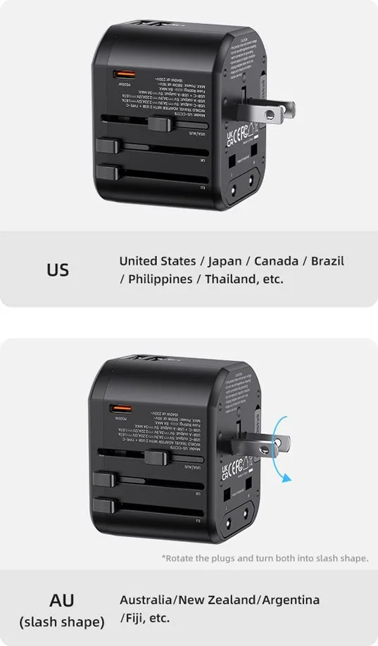 USAMS φορτιστής/αντάπτορας πρίζας US-CC179, USB-C & 2x USB, universal, 20W, μαύρος — εικόνα 7