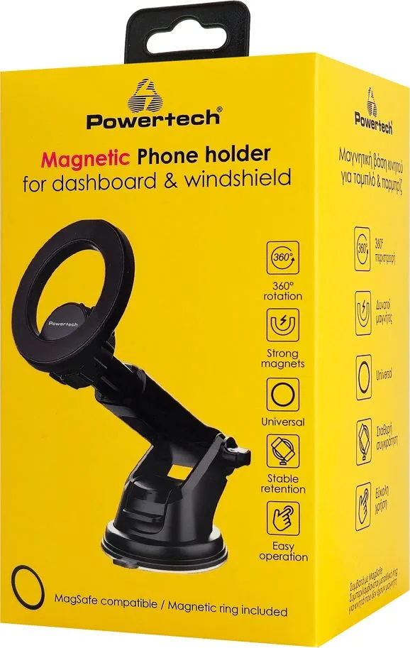 POWERTECH βάση smartphone αυτοκινήτου PT-1550 για ταμπλό, μαγνητική, μαύρη — εικόνα 6