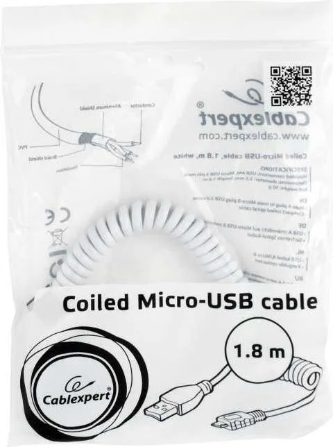 CABLEXPERT καλώδιο Micro USB Spiral , 1.8m White — εικόνα 4