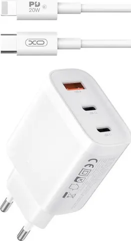 XO L117 φορτιστής, 2 ΘΥΡΕΣ PD45W και 1 θύρα QC3.0 18W, με καλώδιο Lightning