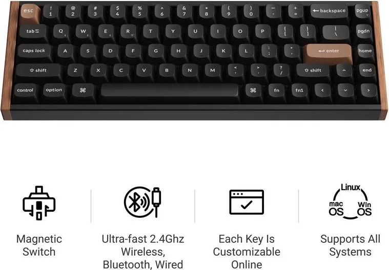 Keychron K6 HE (K6H-F1) Special Wood Edition Wireless Magnetic Hall Effect RGB Keyboard 65% US — εικόνα 2