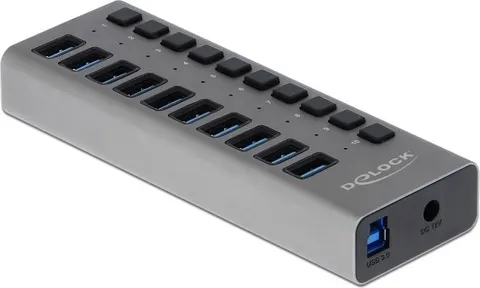 DELOCK USB hub 63670 με διακόπτες, 10x θυρών, 5Gbps, γκρι