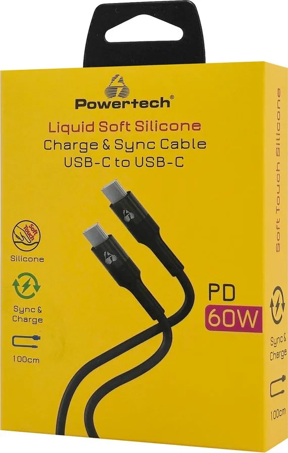 POWERTECH καλώδιο USB-C PTR-0163, σιλικόνης, 60W, 480Mbps, 1m, μαύρο — εικόνα 2