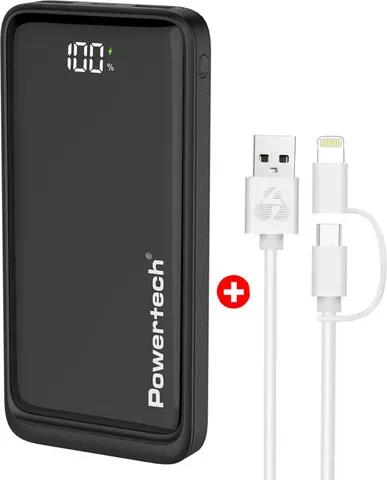 POWERTECH power bank PT-1326 με οθόνη & MFi καλώδιο USB σε Micro/Lightning, 10000mAh