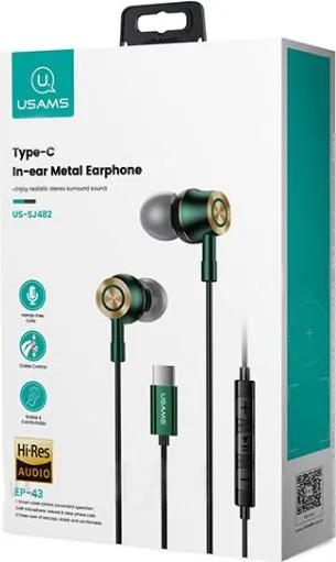 USAMS earphones με μικρόφωνο US-SJ482, USB-C, Φ10mm, 1.2m, πράσινα — εικόνα 7