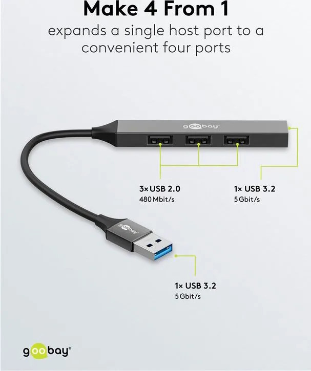 GOOBAY USB hub 74456, 4x θυρών, USB 3.2, 5Gbps, USB σύνδεση, γκρι — εικόνα 3