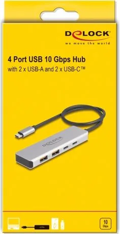 DELOCK USB hub 64230, 4x θυρών, 10Gbps, USB-C σύνδεση, γκρι — εικόνα 3
