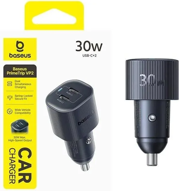 BASEUS Primetrip VP2, φορτιστής ΑΥΤΟΚΙΝΗΤΟΥ, 2X Type-C, 30W, Cosmic Black — εικόνα 2