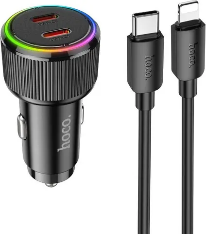 HOCO NZ14B φορτιστής ΑΥΤΟΚΙΝΗΤΟΥ Type-C ΣΕ Lightning, Guerrero PD50W , 2 ΘΥΡΕΣ , ΜΑΥΡΟΣ