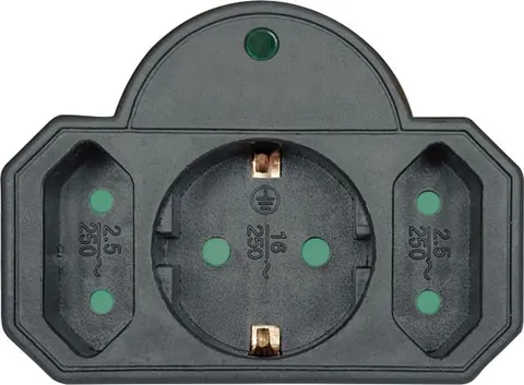 POWERTECH αντάπτορας ρεύματος PT-817 με προστασία υπέρτασης, 1x schuko, 2x euro, 16A, μαύρος