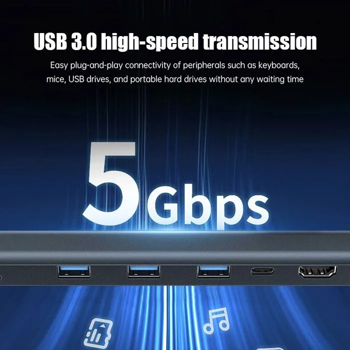 POWERTECH docking station PTR-0152, 10 θυρών, βάση laptop, USB-C, γκρι — εικόνα 4