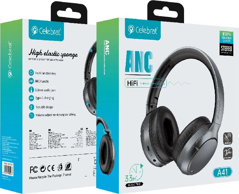 CELEBRAT headphones A41, ασύρματα & ενσύρματα, 40mm, 400mAh, ANC, μαύρα — εικόνα 6