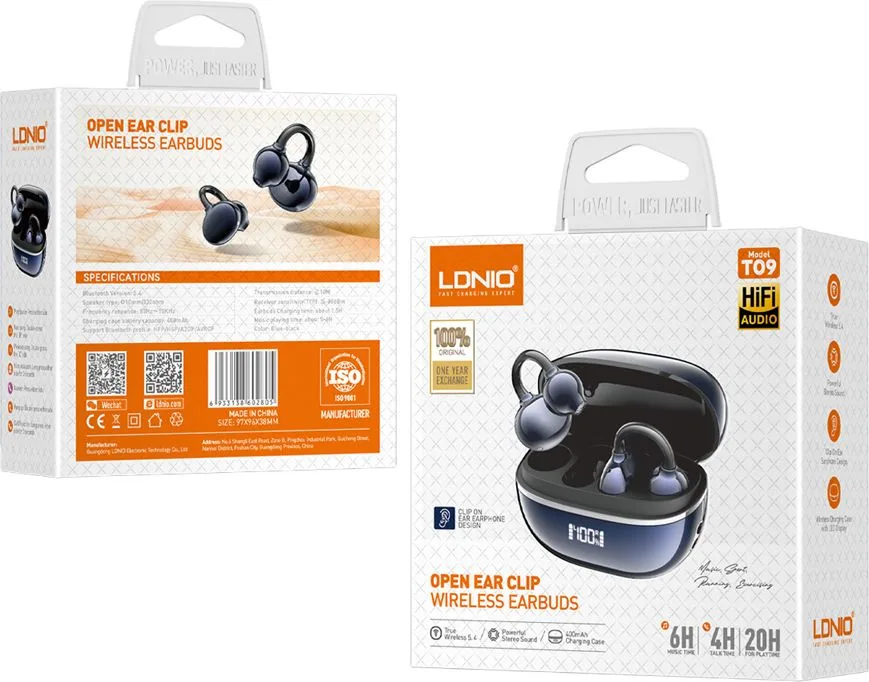LDNIO earphones με θήκη φόρτισης T09, OWS, Φ10mm, 35/400mAh, μπλε — εικόνα 8
